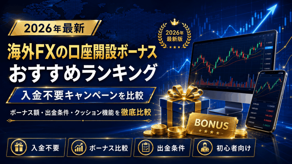 海外FXの口座開設ボーナスおすすめランキング【2026年6月最新】入金不要キャンペーンを比較